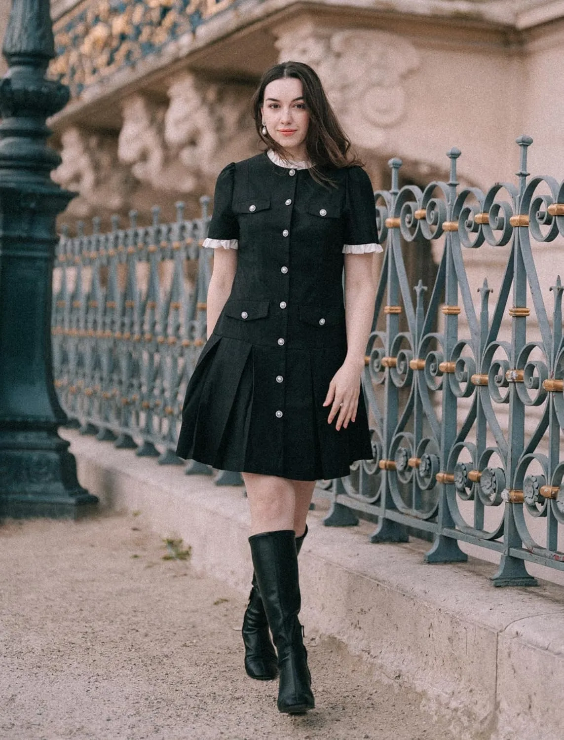 Womens Dresses Casual A Line Mini Bussiness Work Summer Trendy Dresses for Women with Ruffles and Pearl Buttons