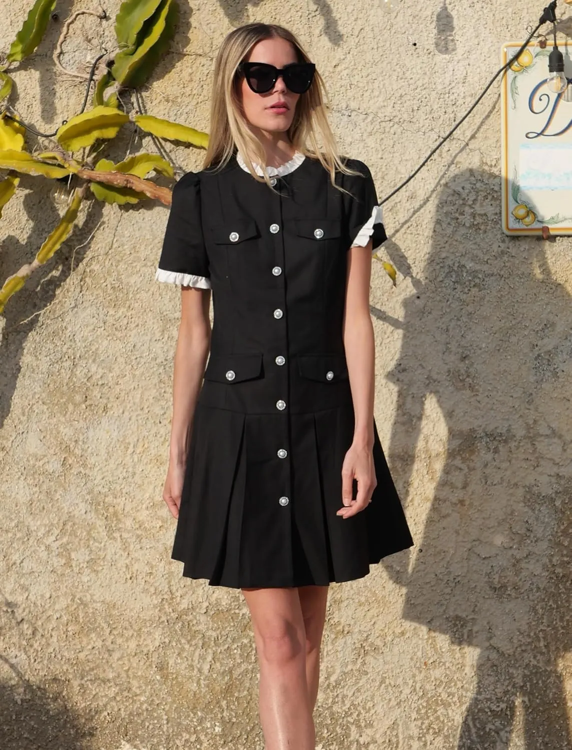 Womens Dresses Casual A Line Mini Bussiness Work Summer Trendy Dresses for Women with Ruffles and Pearl Buttons