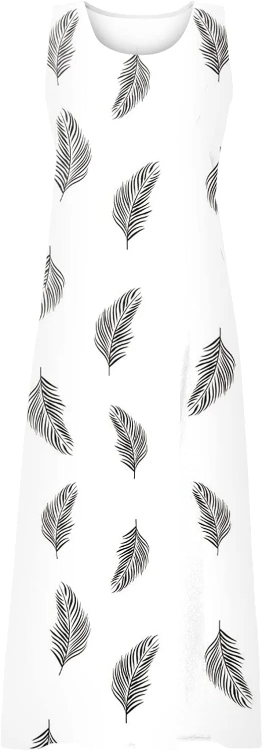 Womens Dresses Simple Casual Solid Color Sleeveless Dresses Cozy Cotton Dresses Summer Gradient Printed Long Dresses