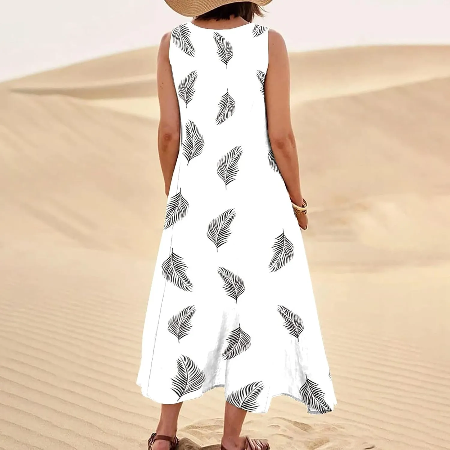 Womens Dresses Simple Casual Solid Color Sleeveless Dresses Cozy Cotton Dresses Summer Gradient Printed Long Dresses