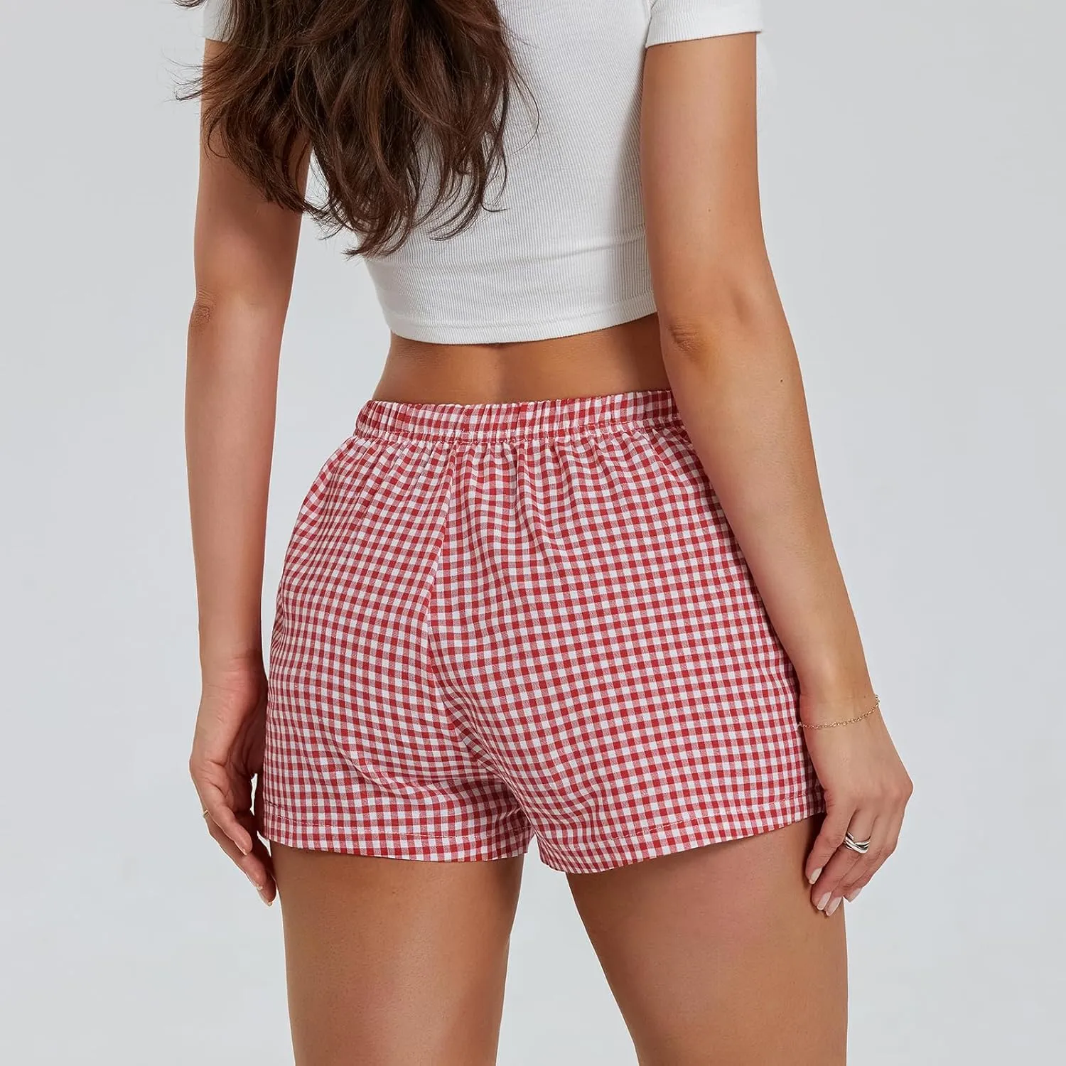 Women's Elastic Waisted Plaid Shorts Y2K Lounge Pajama Shorts Cute Sleeping Boxer Shorts for Women Gingham Shorts
