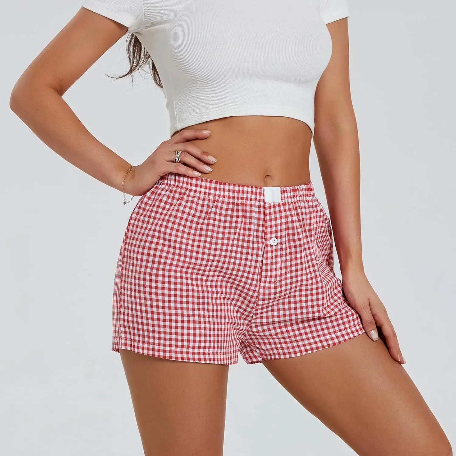Women's Elastic Waisted Plaid Shorts Y2K Lounge Pajama Shorts Cute Sleeping Boxer Shorts for Women Gingham Shorts