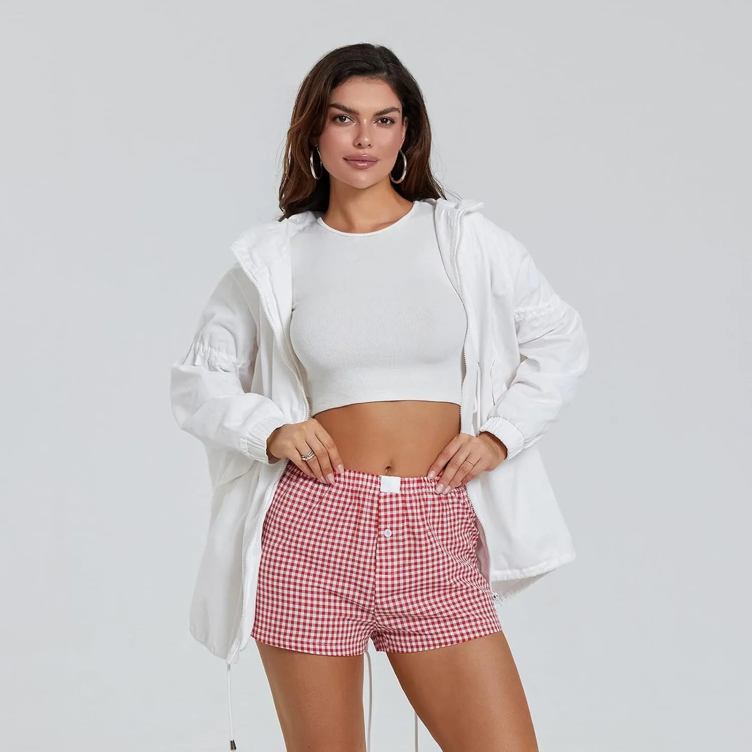 Women's Elastic Waisted Plaid Shorts Y2K Lounge Pajama Shorts Cute Sleeping Boxer Shorts for Women Gingham Shorts