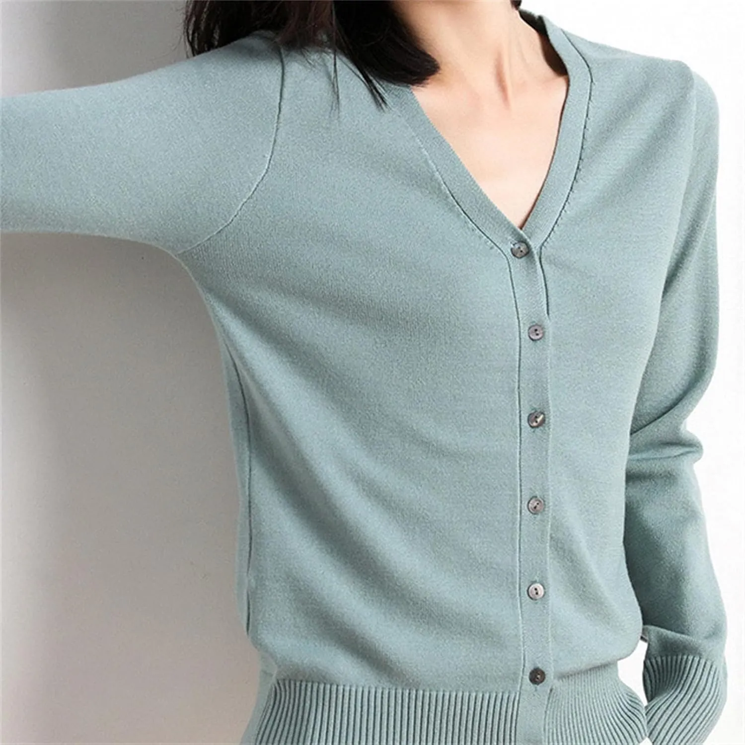 Women's Elegant Cardigan Crochet Knit Solid Color V Neck Button Fly Long Sleeve Tops Autumn Going Out Commute Sweater