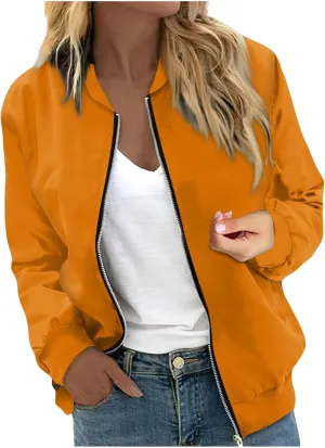 Womens Fashion Fall Bomber Jacket Casual Lightweight Coat Dressy Floral Printed Zip Up Outwear Gifts for Women