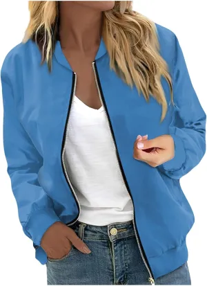 Womens Fashion Fall Bomber Jacket Casual Lightweight Coat Dressy Floral Printed Zip Up Outwear Gifts for Women
