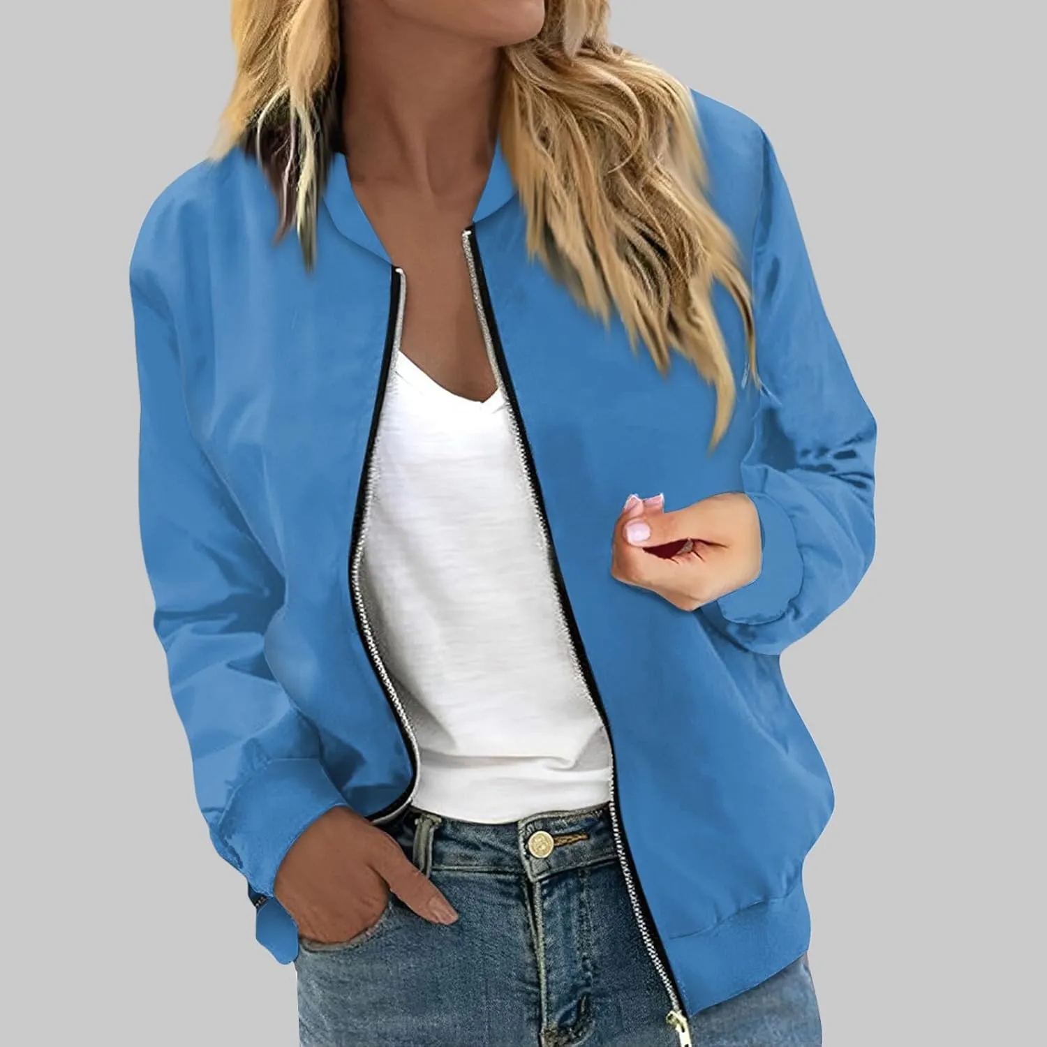 Womens Fashion Fall Bomber Jacket Casual Lightweight Coat Dressy Floral Printed Zip Up Outwear Gifts for Women