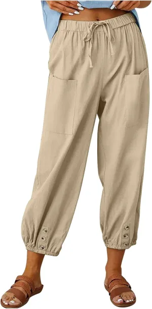 Women's High Waisted Pants Summer Linen Pants Casual Loose Pants Harem Pants Drawstring Trousers Beach Vacation Pants
