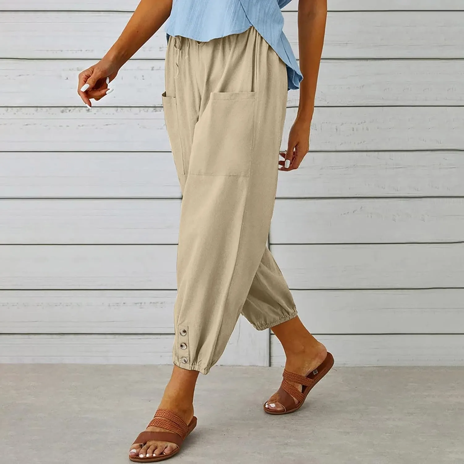 Women's High Waisted Pants Summer Linen Pants Casual Loose Pants Harem Pants Drawstring Trousers Beach Vacation Pants