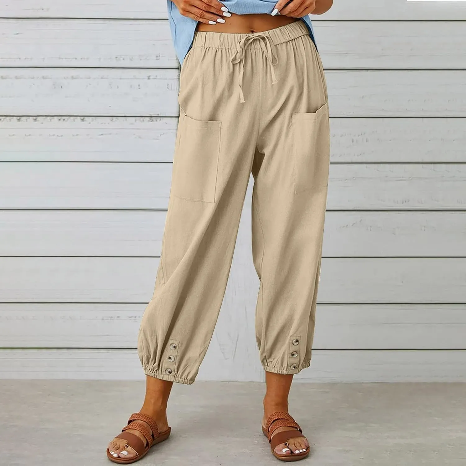 Women's High Waisted Pants Summer Linen Pants Casual Loose Pants Harem Pants Drawstring Trousers Beach Vacation Pants