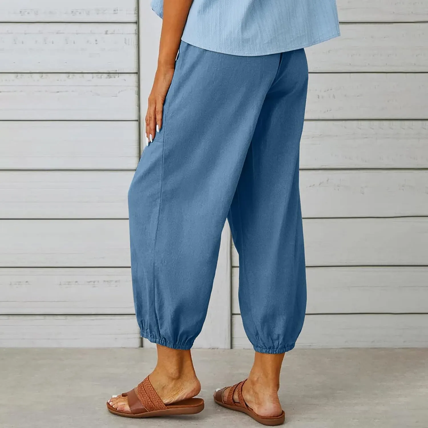 Women's High Waisted Pants Summer Linen Pants Casual Loose Pants Harem Pants Drawstring Trousers Beach Vacation Pants