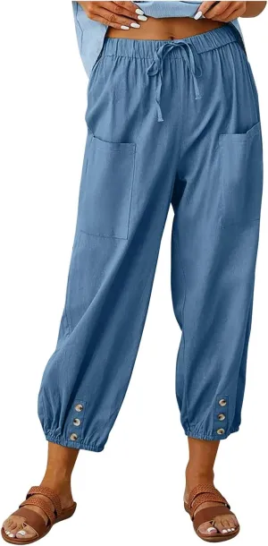 Women's High Waisted Pants Summer Linen Pants Casual Loose Pants Harem Pants Drawstring Trousers Beach Vacation Pants