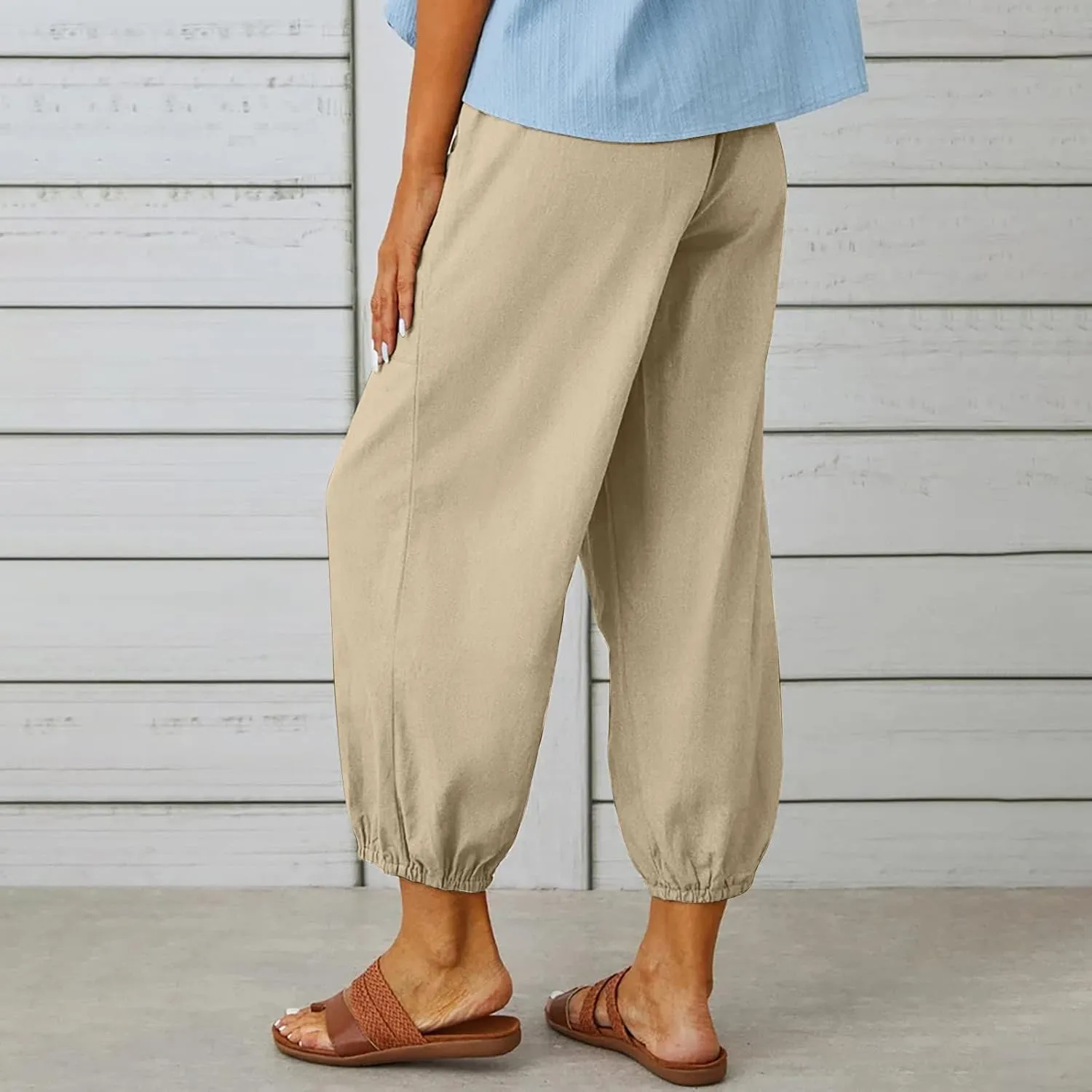 Women's High Waisted Pants Summer Linen Pants Casual Loose Pants Harem Pants Drawstring Trousers Beach Vacation Pants