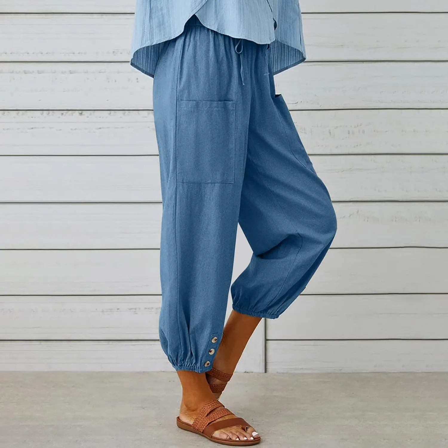 Women's High Waisted Pants Summer Linen Pants Casual Loose Pants Harem Pants Drawstring Trousers Beach Vacation Pants