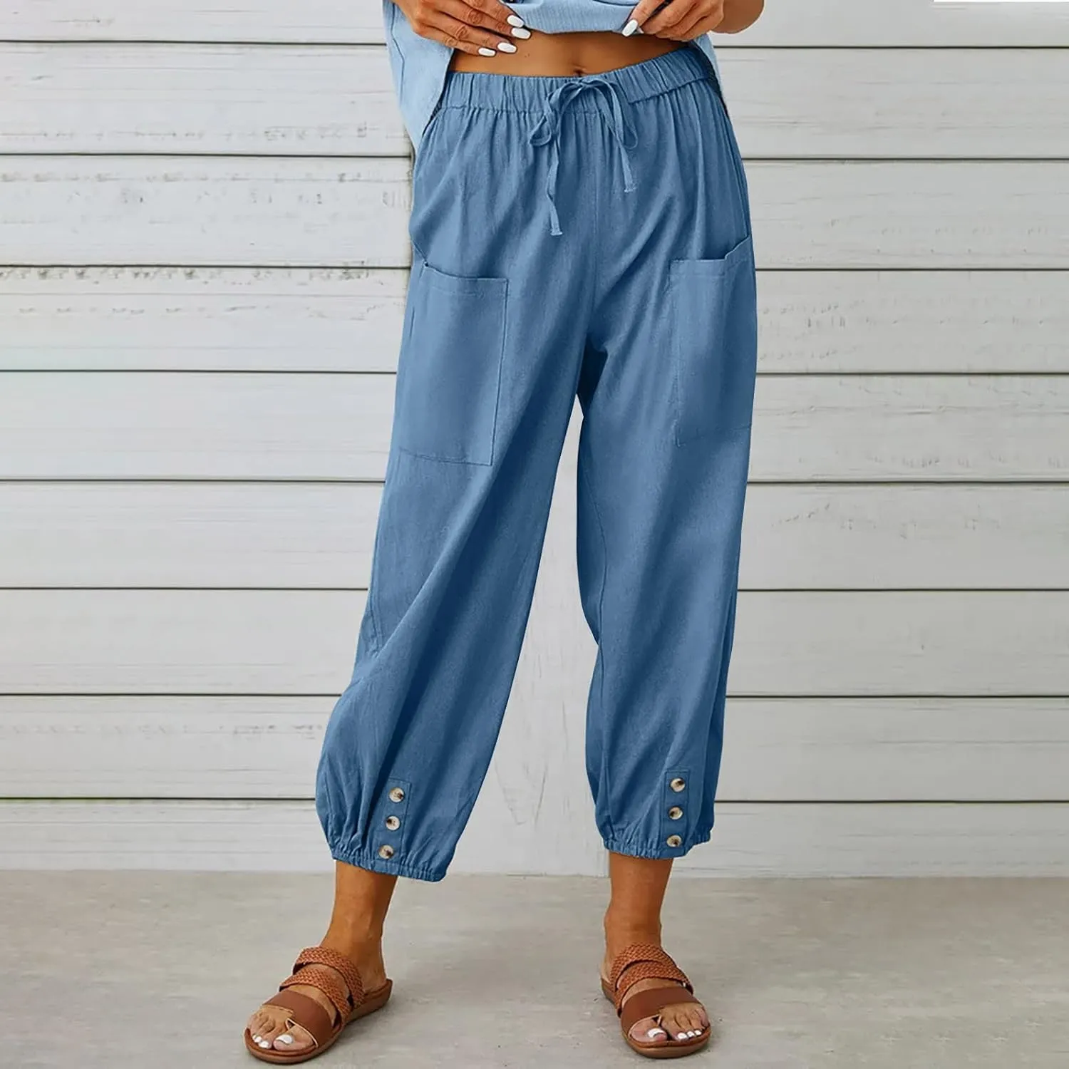 Women's High Waisted Pants Summer Linen Pants Casual Loose Pants Harem Pants Drawstring Trousers Beach Vacation Pants