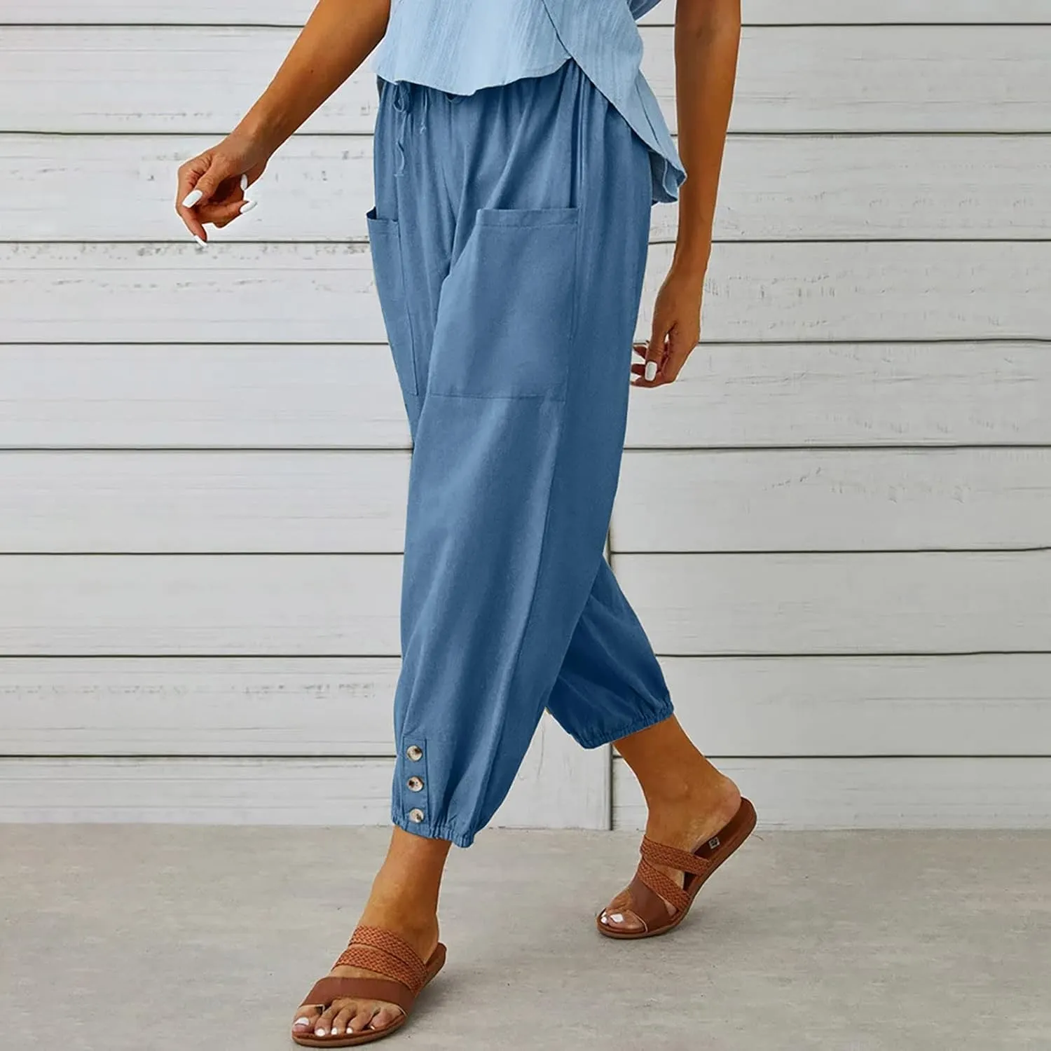 Women's High Waisted Pants Summer Linen Pants Casual Loose Pants Harem Pants Drawstring Trousers Beach Vacation Pants
