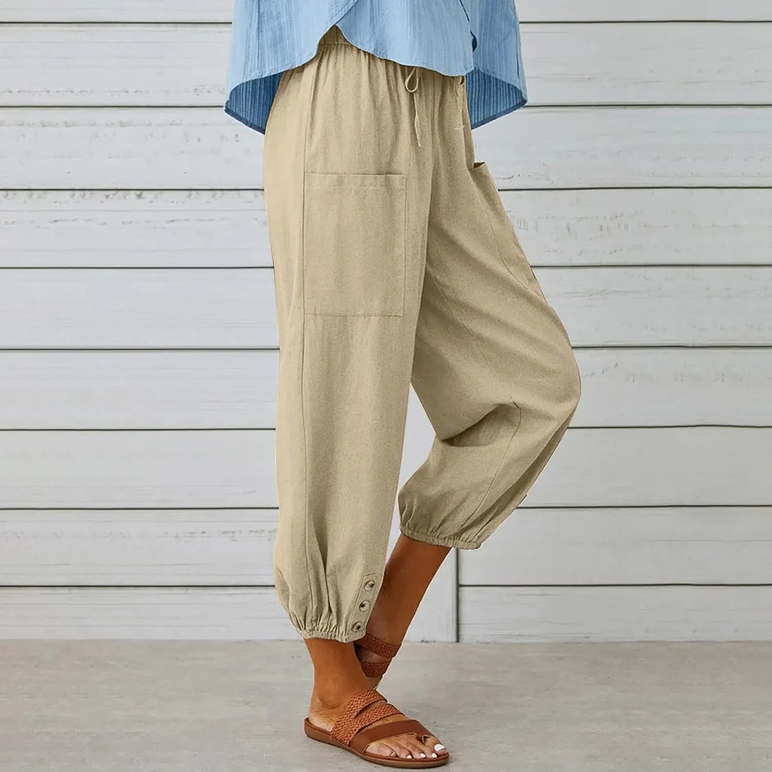 Women's High Waisted Pants Summer Linen Pants Casual Loose Pants Harem Pants Drawstring Trousers Beach Vacation Pants