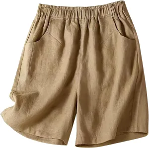 Women's High Waisted Running Shorts Casual Elastic Athletic Shorts Hiking Cargo Shorts Quick Dry Linen Workout Shorts