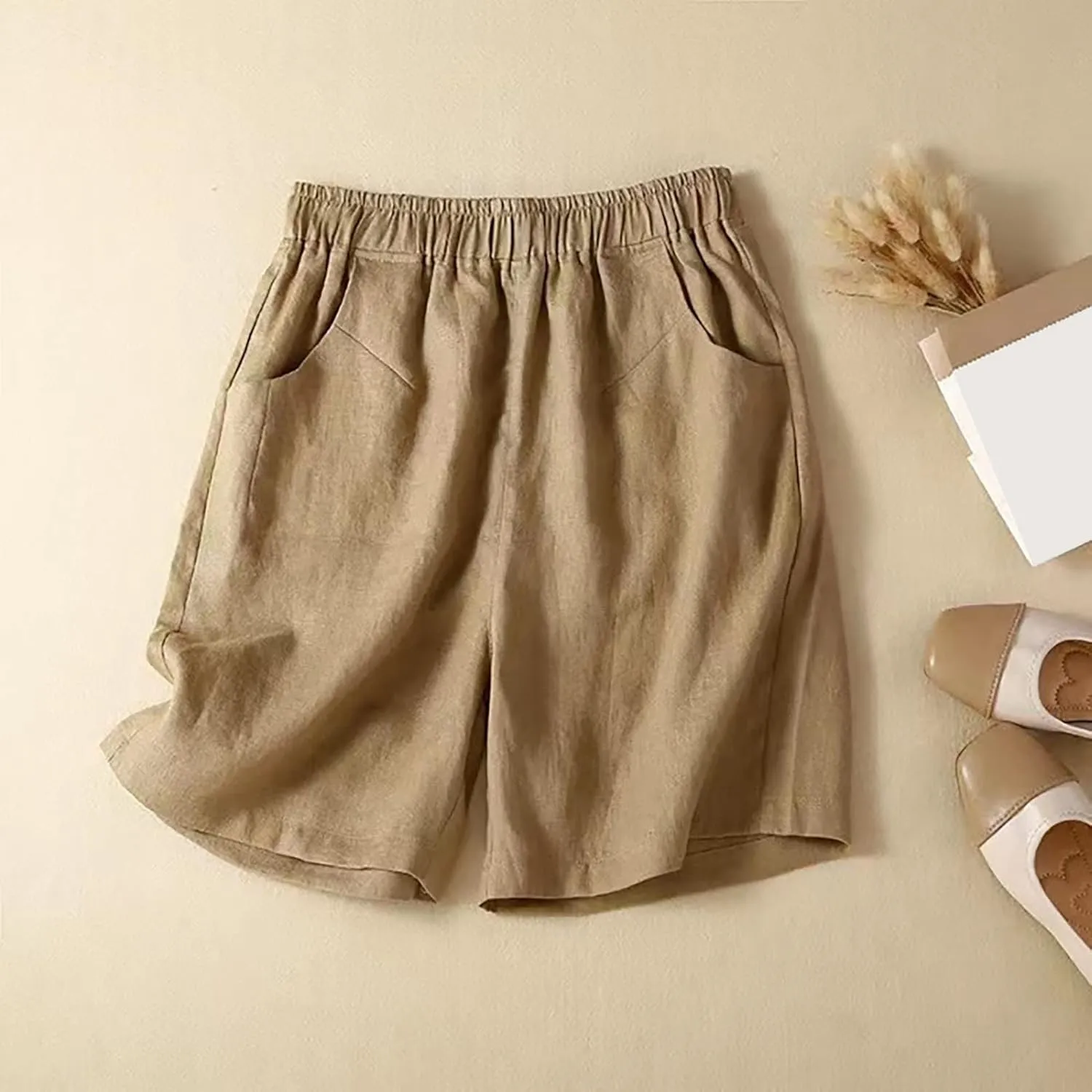 Women's High Waisted Running Shorts Casual Elastic Athletic Shorts Hiking Cargo Shorts Quick Dry Linen Workout Shorts