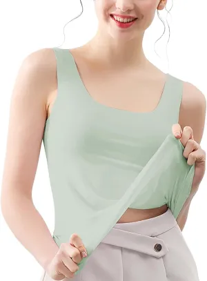 Women's Ice Silk Seamless Tank Tops Summer Cooling Camisole No Bra Loose Fit Wide Strap Under Shirt Workout Tanks