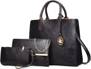 Womens Large Leather Satchel Handbag Set - Stylish Crossbody Tote & Clutch Purse (Pink)