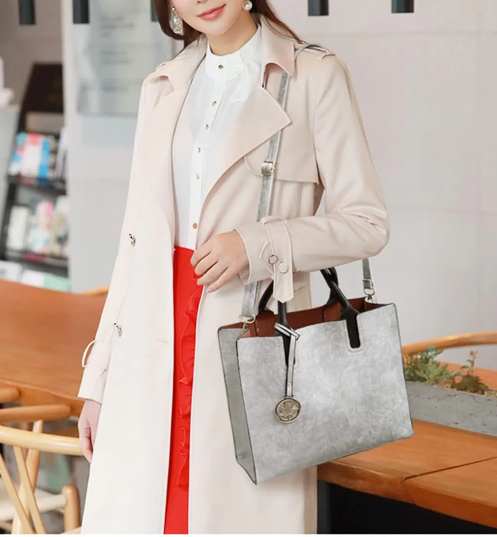 Womens Large Leather Satchel Handbag Set - Stylish Crossbody Tote & Clutch Purse (Pink)