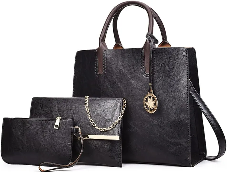 Womens Large Leather Satchel Handbag Set - Stylish Crossbody Tote & Clutch Purse (Pink)