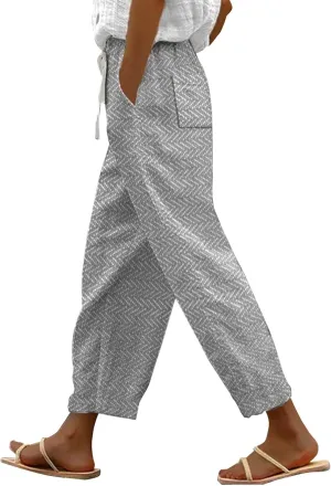 Womens Linen Pants with Pockets Casual Pants Elastic Waist Loose Women Capri Pants for Lightweight Pants Pants for