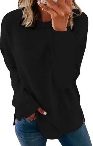 Womens Long Sleeve Tops Oversized Crewneck Sweatshirts Side Slit Loose Casual Pullover T Shirts Fall Outfits