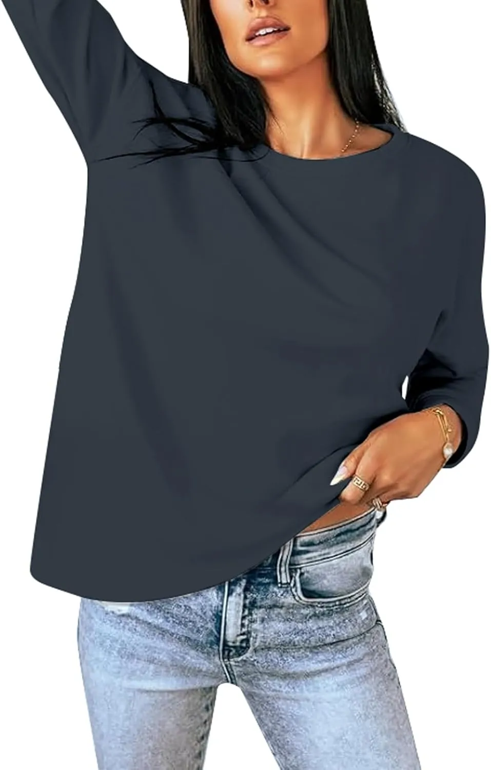 Womens Long Sleeve Tops Oversized Crewneck Sweatshirts Side Slit Loose Casual Pullover T Shirts Fall Outfits
