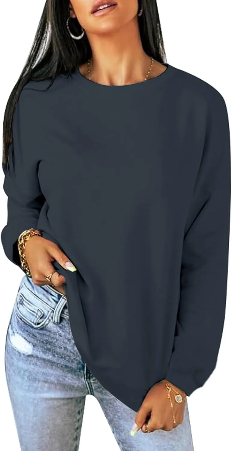 Womens Long Sleeve Tops Oversized Crewneck Sweatshirts Side Slit Loose Casual Pullover T Shirts Fall Outfits