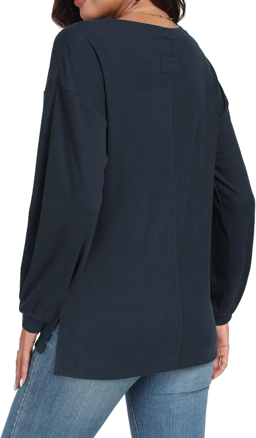 Womens Long Sleeve Tops Oversized Crewneck Sweatshirts Side Slit Loose Casual Pullover T Shirts Fall Outfits