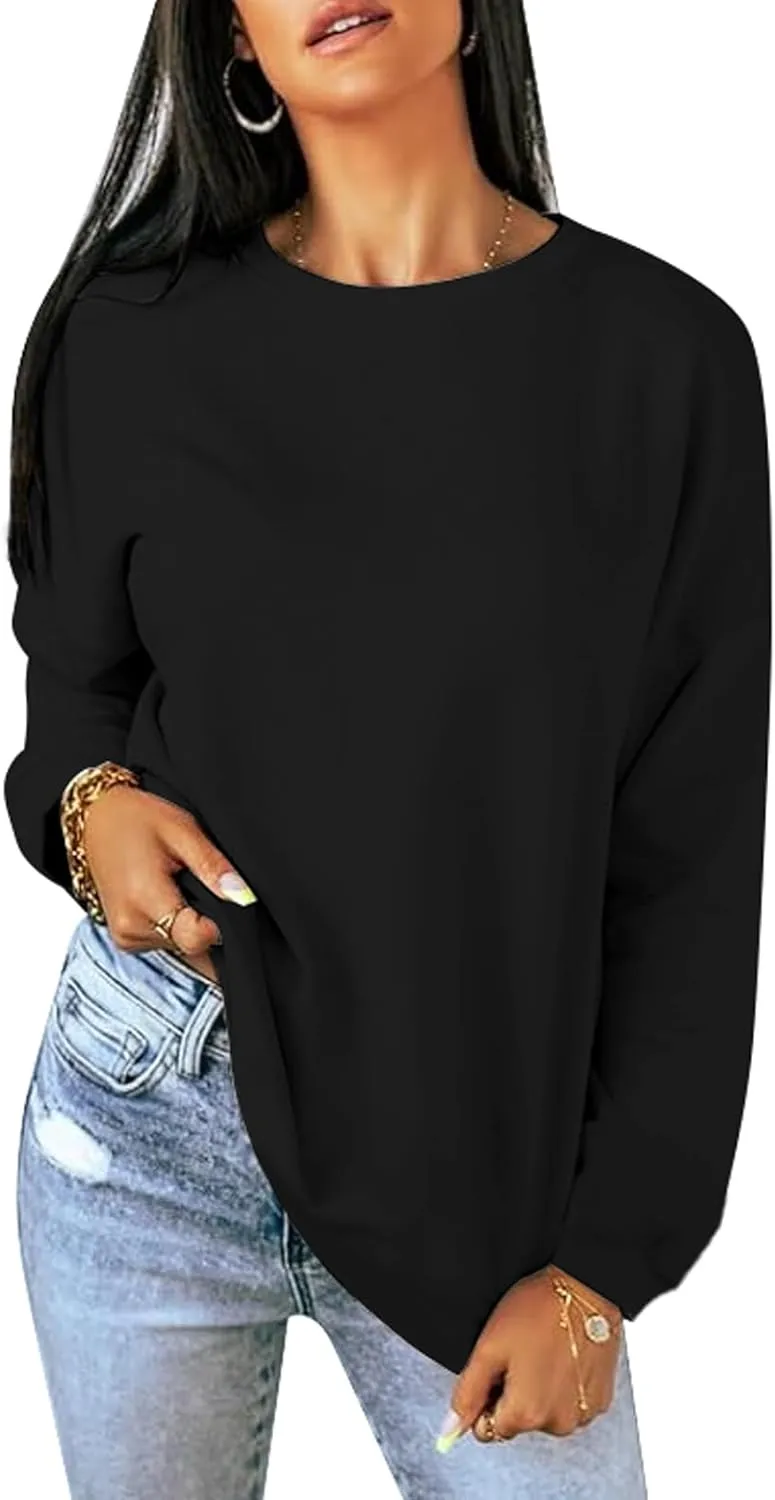 Womens Long Sleeve Tops Oversized Crewneck Sweatshirts Side Slit Loose Casual Pullover T Shirts Fall Outfits