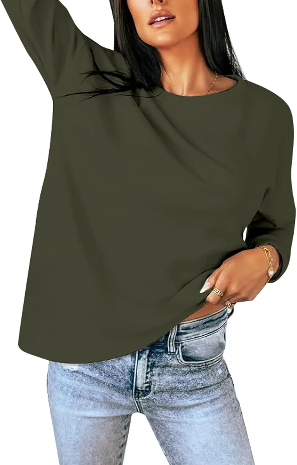 Womens Long Sleeve Tops Oversized Crewneck Sweatshirts Side Slit Loose Casual Pullover T Shirts Fall Outfits