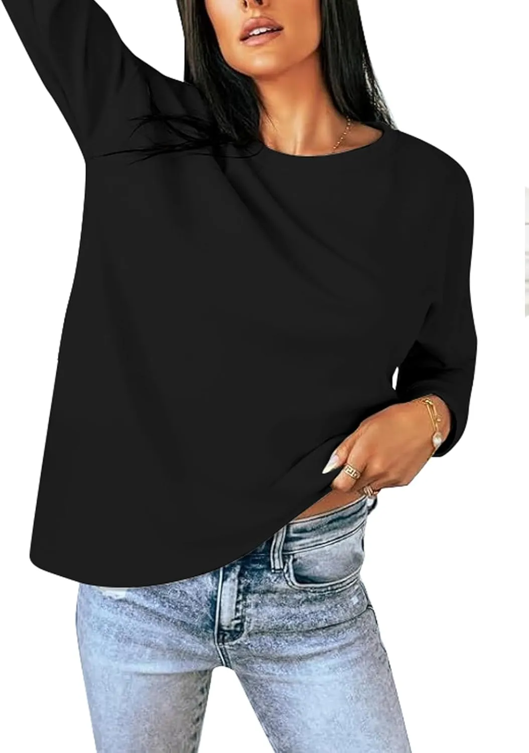 Womens Long Sleeve Tops Oversized Crewneck Sweatshirts Side Slit Loose Casual Pullover T Shirts Fall Outfits