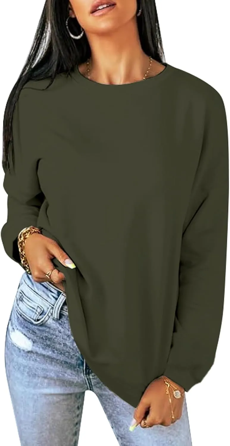 Womens Long Sleeve Tops Oversized Crewneck Sweatshirts Side Slit Loose Casual Pullover T Shirts Fall Outfits
