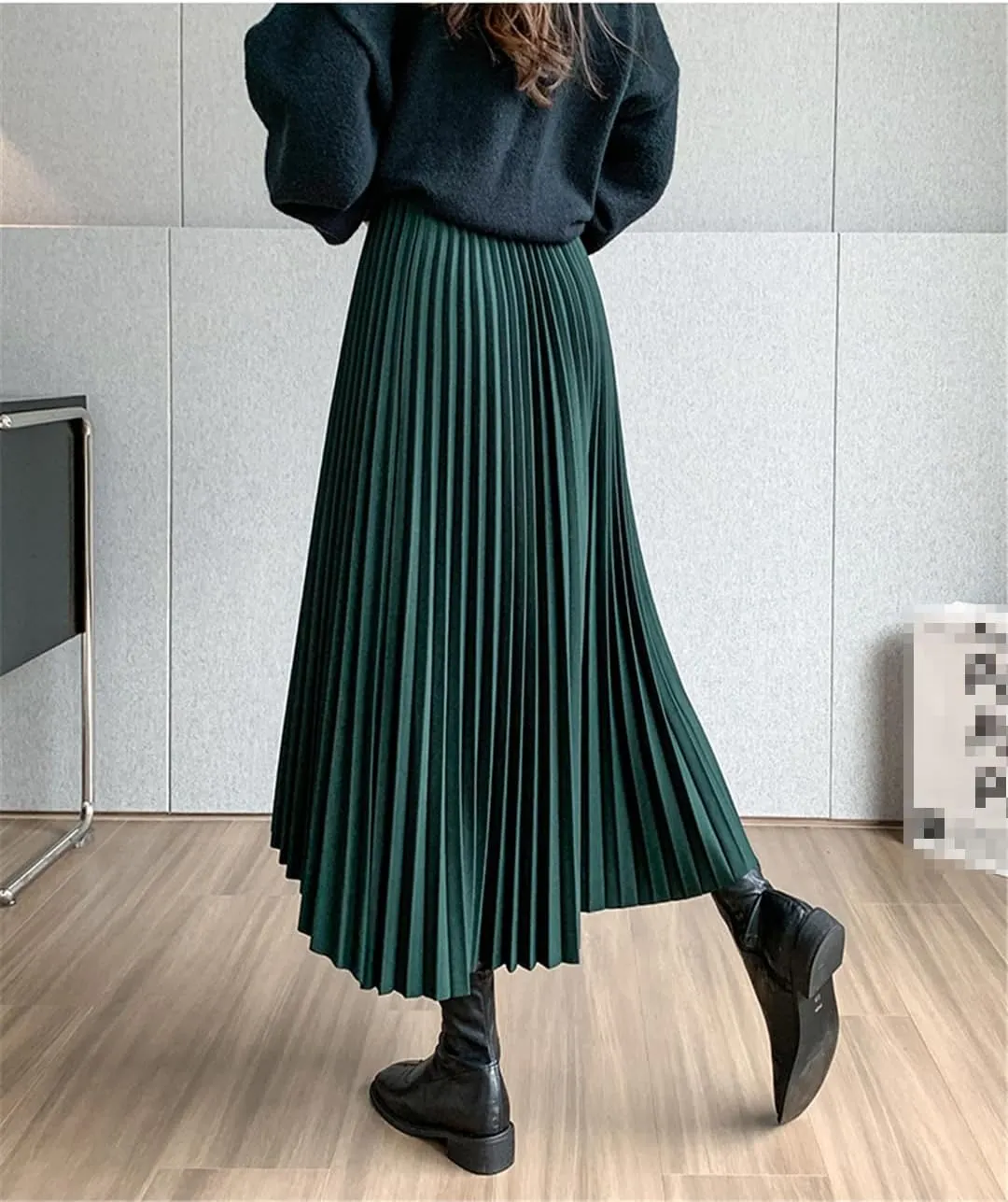 Women's Midi Pleated Skirt Asymmetrical Slim Elastic Waist Vintage A-Line Skirts