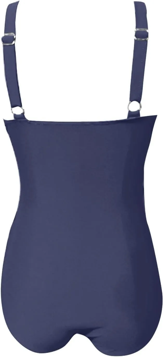 Women's One Piece Swimsuit Sexy Tummy Control Swimwear V Neck Halter Push Up Full Coverage Bathing Suits