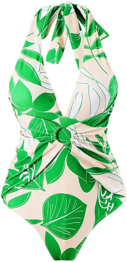 Women's One Piece Swimsuits with Beach Cover up Wrap Skirt 2 Pieces Bathing Suits for Women Floral Print Bikini Set