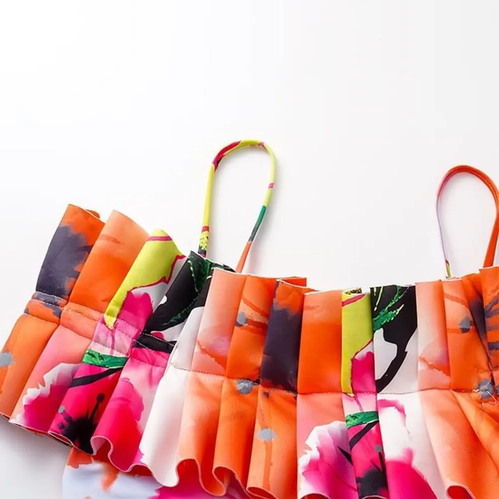 Women's One Piece Swimsuits with Beach Cover up Wrap Skirt 2 Pieces Bathing Suits for Women Floral Print Bikini Set