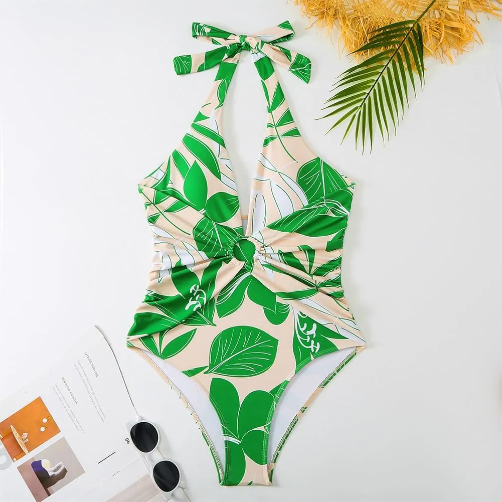 Women's One Piece Swimsuits with Beach Cover up Wrap Skirt 2 Pieces Bathing Suits for Women Floral Print Bikini Set