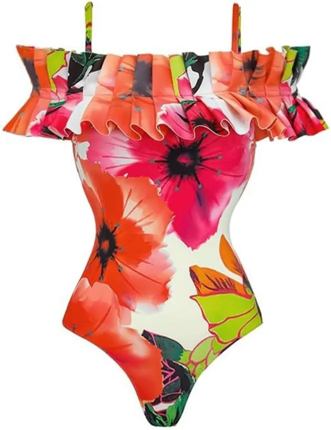 Women's One Piece Swimsuits with Beach Cover up Wrap Skirt 2 Pieces Bathing Suits for Women Floral Print Bikini Set