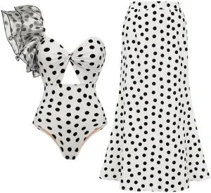Women's One Piece Swimsuits with Beach Cover up Wrap Skirt 2 Pieces Bathing Suits for Women Floral Print Bikini Set