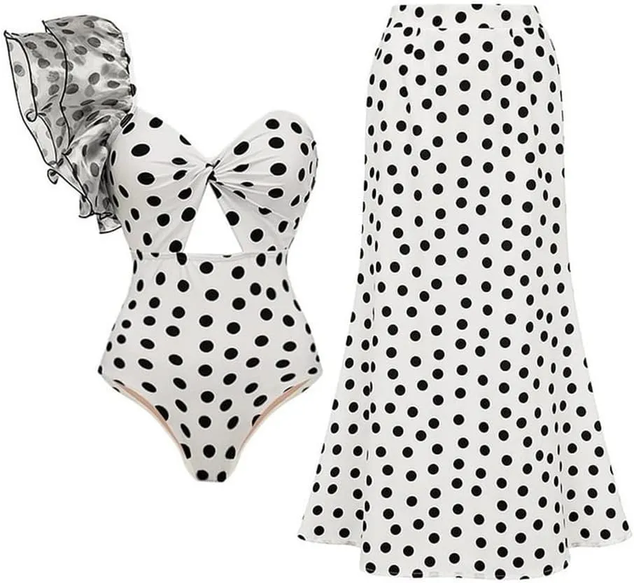 Women's One Piece Swimsuits with Beach Cover up Wrap Skirt 2 Pieces Bathing Suits for Women Floral Print Bikini Set
