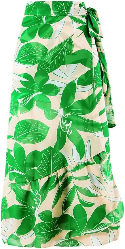Women's One Piece Swimsuits with Beach Cover up Wrap Skirt 2 Pieces Bathing Suits for Women Floral Print Bikini Set
