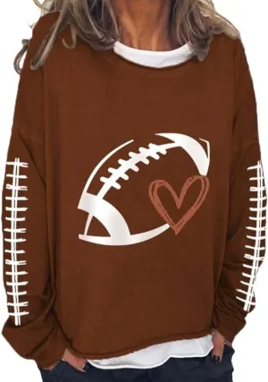 Womens Oversized Sweatshirts Funny Letter Rugby Print Drop Shoulder Pullovers Crewneck Long Sleeve Lightweight Blouse