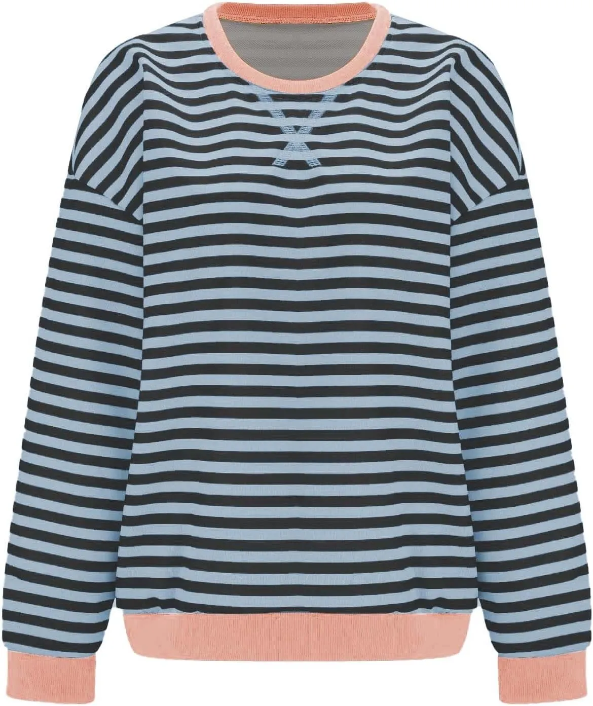 Womens Oversized Sweatshirts Striped Color Block Crewneck Long Sleeve Loose Fit Pullerover T Shirts Autumn Casual Tops