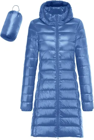 Women's Packable Lightweight Long Down Jacket Casual Solid Color Long Sleeve Windproof Warm Winter Parkas for Women