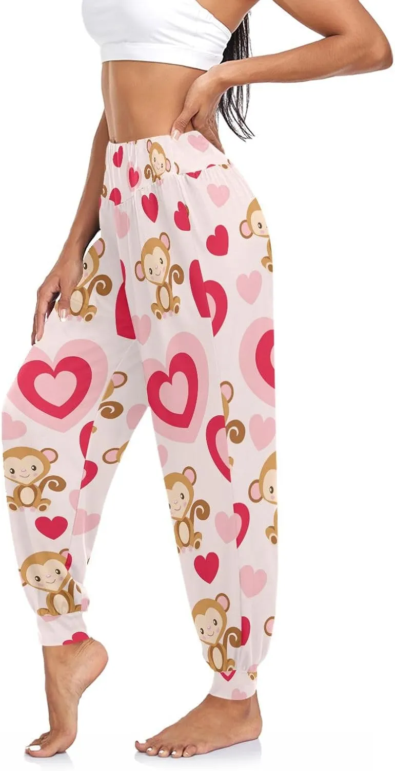 Women's Pajama Pants Red Heart Monkey Women Harem Pants Sweatpants Yoga Pants Athletic Lounge Pants S