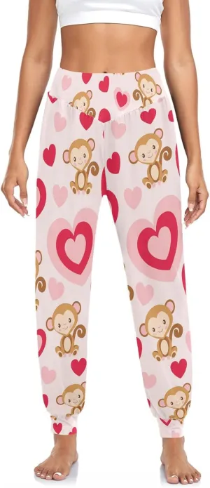 Women's Pajama Pants Red Heart Monkey Women Harem Pants Sweatpants Yoga Pants Athletic Lounge Pants S
